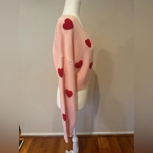 NWT Pink Heart Knitted Cotton Blend Sweater XL - Picture 5 of 8